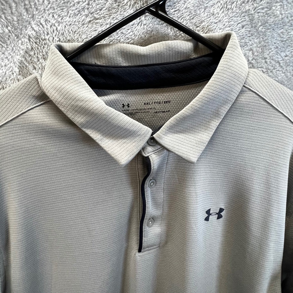 Under Armour Mens XXL‎ HeatGear Gray Loose Fit Textured Polo Athleisure Gorpcore